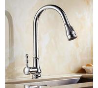 Vintage Kitchen Faucet with Pull-Down Sprayer, Swivel Spout for Hot & Cold Water, Chrome Finish, Monomando Grifo de Fregadero, Stylish & Functional Kitchen Upgrade