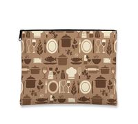 Vintage Kitchen Pouch, Brown Culinary Makeup Bag for Women, Portable Canvas Zipper Organizer, Cooking Travel Toiletry Bag, Brown, 7x9 Inch, Pouch
