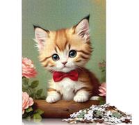 Vintage Kitten with Bowtie 500 Piece Puzzle for Adults Jigsaw Family Toys Gifts for Girls Boys Eco Friendly Wooden Puzzle 500pcs (52x38cm)