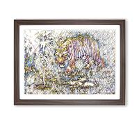 Vintage Knight, Charles R. Tiger & Cobra Modern BG Framed Wall Art Print, Ready to Hang Picture for Living Room Bedroom Home Office Décor, Walnut A3 (46 x 34 cm)