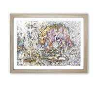 Vintage Knight, Charles R. Tiger & Cobra Modern BG Framed Wall Art Print, Ready to Hang Picture for Living Room Bedroom Home Office Décor, Oak A2 (64 x 46 cm)