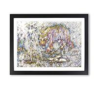 Vintage Knight, Charles R. Tiger & Cobra Modern BG Framed Wall Art Print, Ready to Hang Picture for Living Room Bedroom Home Office Décor, Black A4 (34 x 25 cm)