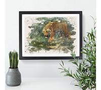 Vintage Knight, Charles R. Tiger & Cobra Modern FC Framed Wall Art Print, Ready to Hang Picture for Living Room Bedroom Home Office Décor, Black A3 (46 x 34 cm)