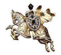 Vintage Knights Templar Brooch Pin for Women Men Unisex Gold Rhinestone Lucky Clover Crusaders Solomon's Temple Shield Warhorse Brooch Lapel Pin Fashion Dress Accessories Holiday Party Jewelry Gift