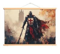 Vintage Knights Templar Wall Art Poster Wall Hanging Banner - Medieval Crusader Decor Scroll Painting for Christian Warrior Fans B1