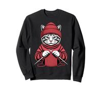 Vintage Knitting Cat Crochet Yarn Lover Retro Sweatshirt