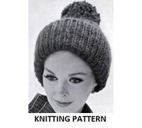 Vintage KNITTING PATTERN, Ladys Giant Rib Hat, PRINT ON DEMAND, WHITE PAPER
