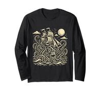 Vintage Kraken Attacking Pirate Ship Nautical Sea Monster Long Sleeve T-Shirt