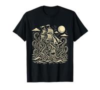 Vintage Kraken Attacking Pirate Ship Nautical Sea Monster T-Shirt