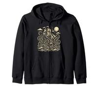 Vintage Kraken Attacking Pirate Ship Nautical Sea Monster Zip Hoodie