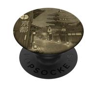 Vintage Kyoto Pagoda Night Street Scene Japanese Sepia PopSockets Adhesive PopGrip