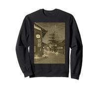 Vintage Kyoto Pagoda Night Street Scene Japanese Sepia Sweatshirt