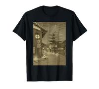 Vintage Kyoto Pagoda Night Street Scene Japanese Sepia T-Shirt