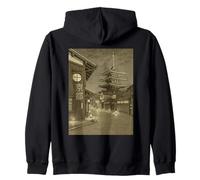 Vintage Kyoto Pagoda Night Street Scene Japanese Sepia Zip Hoodie