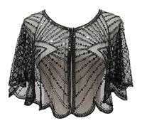 Vintage Lace Beaded Shawl, 1920s Sequin Lace Wrap for Women, Elegant Beaded Capelet for Evening Dresses, Gatsby Party, Wedding, Cocktail & Formal Event Accessories (black)