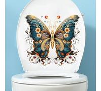 Vintage lace Butterfly Flower Toilet Cover Sticker Decals,Fish Bird Flower Leaf Waterproof Toilet Lid Tank Seat Decals Cistern Self-Adhesive Bathroom Wall Sticker
