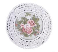 Vintage Lace Coaster 11cm Round Polyester Table Mat with Floral Embroidery, Washable Heat Resistant Decorative Placemat for Wedding, Party, Dining Table and Home Décor, Set of 10(White)