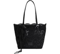 Vintage Lace Kiss Lock Shoulder Bag,Elegant,Versatile,Timeless Aesthetic Floral Tote Purse,Pastoral Style Boho Handbag for Women (Black+Lace Ribbon Tie)