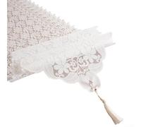 Vintage lace table flag embroidered with rose bouquet pattern, for dining table and TV cabinet cover, tassels complete the elegant look (40 * 150cm)