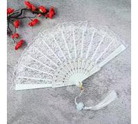 Vintage Lace Tassel Hand Fan, Feather Folding Fan, Black/White for fancy dress parties and proms! (White)