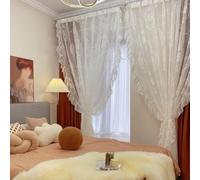 Vintage Lace Window Curtains, Semi-Transparent with Embroidered Floral Design, Shabby Chic Ruffle Trim for Elegant Living Room and Bedroom Decor