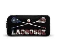 Vintage Lacrosse U.S.A Flag Pencil Case Pen Holders Stationery Bag College Office Large Capacity Pouch for Men Women