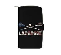 Vintage Lacrosse U.S.A Flag PU Leather Wallet Cloth with 12 Card Holder Handbag Long Clutch for Men Women