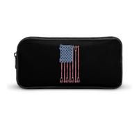 Vintage Lacrosse U.S.A Flag Simple Pencil Case Big Capacity Pouch Box Travel Makeup Bag