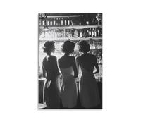Vintage Ladies at Bar Wall Art Elegant Black And White Photography Poster Glamorous 1950s Style Canvas Decor for Lounge Cocktail Hour Print Gift 20x30inch(50x75cm) Unframed