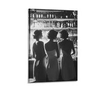 Vintage Ladies at Bar Wall Art Elegant Black And White Photography Poster Glamorous 1950s Style Canvas Decor for Lounge Cocktail Hour Print Gift 20x30inch(50x75cm) Framed