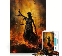 Vintage Lady Justice Oil Jigsaw Puzzle 1000 Pieces Mental Focus Game Precision Cut Smooth Edges Absorbing Activity for Quiet Nights (38x52cm)