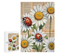 Vintage Ladybug and Daisy Decor 1000 Piece Jigsaw Puzzle - Charming Ladybug Art, Fun Puzzle for Nature Lovers, Ideal for Relaxation and Gifting, Finished Size 30 x 20 Inches