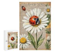 Vintage Ladybug with Daisy Decor 1000 Piece Jigsaw Puzzle - Charming Ladybug Art, Ideal Puzzle for Nature Lovers, Fun for Family and Relaxation, Finished Size 30 x 20 Inches