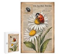 Vintage Ladybug with Daisy Flowers 1000 Piece Jigsaw Puzzle - Charming Ladybug Art, Fun Puzzle for Nature Lovers, Ideal for Relaxation, Finished Size 30 x 20 Inches