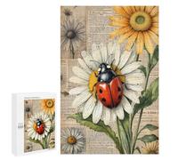 Vintage Ladybugs with Daisy Decor 1000 Piece Wooden Jigsaw Puzzle for Adults - Charming Ladybug Art, Fun Puzzle for Nature Enthusiasts, Ideal for Family Game Night, Finished Size 30 x 20 Inches