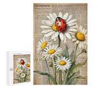 Vintage Ladybugs with Daisy Flowers 1000 Piece Puzzle - Charming Ladybug Art, Fun Puzzle for Nature Enthusiasts, Perfect for Relaxation, Finished Size 30 x 20 Inches