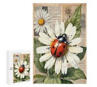 Vintage Ladybugs with Daisy Flowers 1000 Piece Puzzle - Charming Ladybug Art, Relaxing Puzzle for Nature Lovers, Perfect for Gifting, Finished Size 30 x 20 Inches