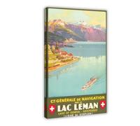 Vintage Lake Geneva Travel Poster Canvas Poster Bedroom Decor Landscape Office Room Decor Gift 08x12inch(20x30cm)