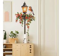 Vintage Lamp Post Wall Decal with Bird and Flowers, 180 x 78 cm, Decorative Wall Sticker