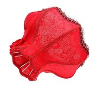 Vintage Lampshade Red Cloth Bell Shade for E27 Table Lamp | Soft Light Cover, Scallop Dome Frame, Fringe Lace Bead Trim, Living Room Café Pendant Use Random Style