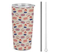 Vintage Landon British Flag Reusable Insulated Coffee Cup Travel Mug Double Wall Tumbler with Lid And Straw