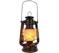 Vintage Lantern Rechargeable LED Battery Camping Lantern Retro Storm Outdoor Cordless Table Lamp Realistic Flame Light Hanging Oil Lamp with Dimmable Switch for Pathway Patio Decoration, 1800 mAh, Bro