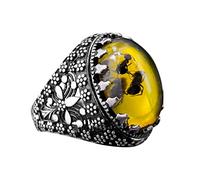 Vintage Large Oval Natural Stone Rings Mens Vintage Inlaid Yellow Red Zircon Ant Rings Womens Wedding Rings Pointer Finger Ring (Navy, 7)