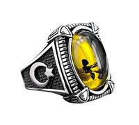 Vintage Large Oval Natural Stone Rings Mens Vintage Inlaid Yellow Red Zircon Ant Rings Womens Wedding Rings Pointer Finger Ring (Silver, 10)