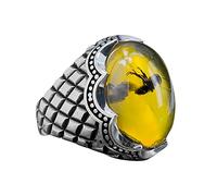 Vintage Large Oval Natural Stone Rings Mens Vintage Inlaid Yellow Red Zircon Ant Rings Womens Wedding Rings Pointer Finger Ring (Grey, 11)