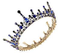 Vintage Large Round Wedding Crown Bridal Tiara Baroque Headpiece Alloy Diamond Birthday Cake Baking Tiara Headband, M, Silver, Moissanite