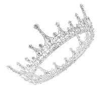 Vintage Large Round Wedding Crown Bridal Tiara Baroque Headpiece Alloy Diamond Birthday Cake Baking Tiara Headband, M, Silver, Moissanite