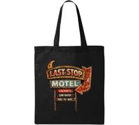 Vintage Last Stop Motel Sign with Arrow Natural Cotton Tote Bag Black