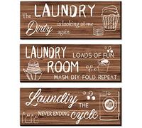 Vintage Laundry Room Sign Rules Wall Decor Wood Signs with Quotes Retro Wooden Wall Art 3 Pieces Bathroom Wall Sign Hanging Printed Decor for Home Laundry Room Family Wall Plaques 12 x 4 Inch