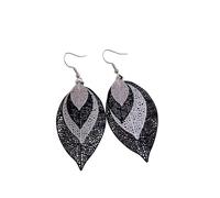 Vintage Layered Filigree Leaf Drop Earrings, Lightweight Black Silver Hollow Leaf Dangle Earrings, Boho Statement Earrings for Women